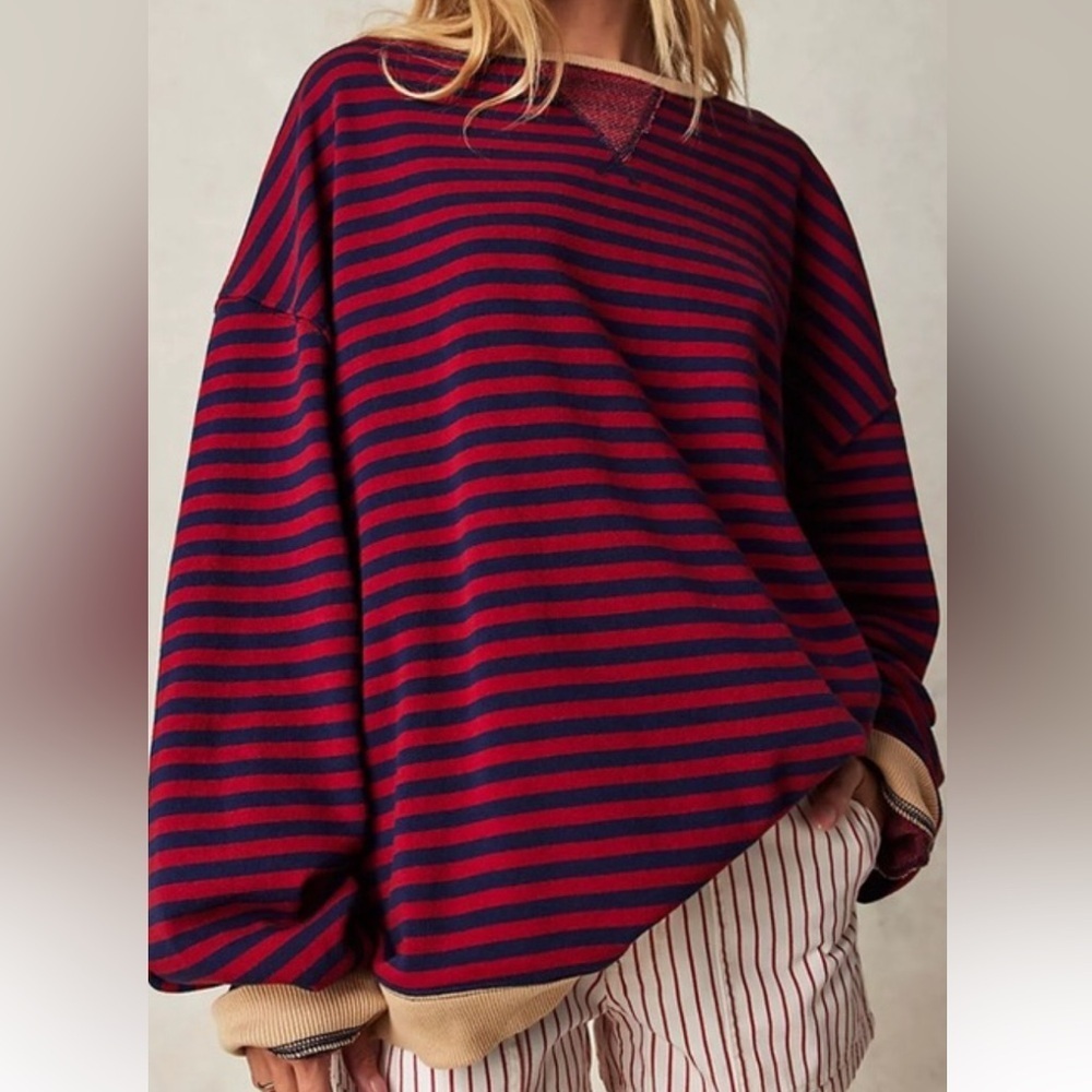 FREE PEOPLE WE THE FREE Classic Striped Oversized Crewneck NWOT sz L